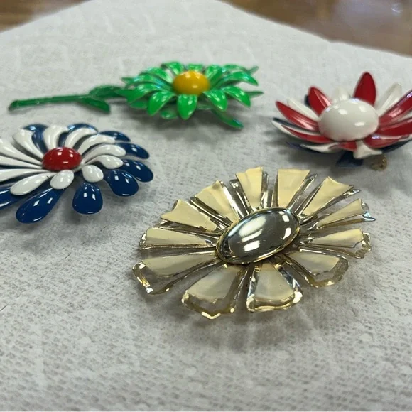 Vintage MCM Colorful Retro Flower Brooch Set 60s 70s Hippie Colorful Floral - Picture 3 of 14